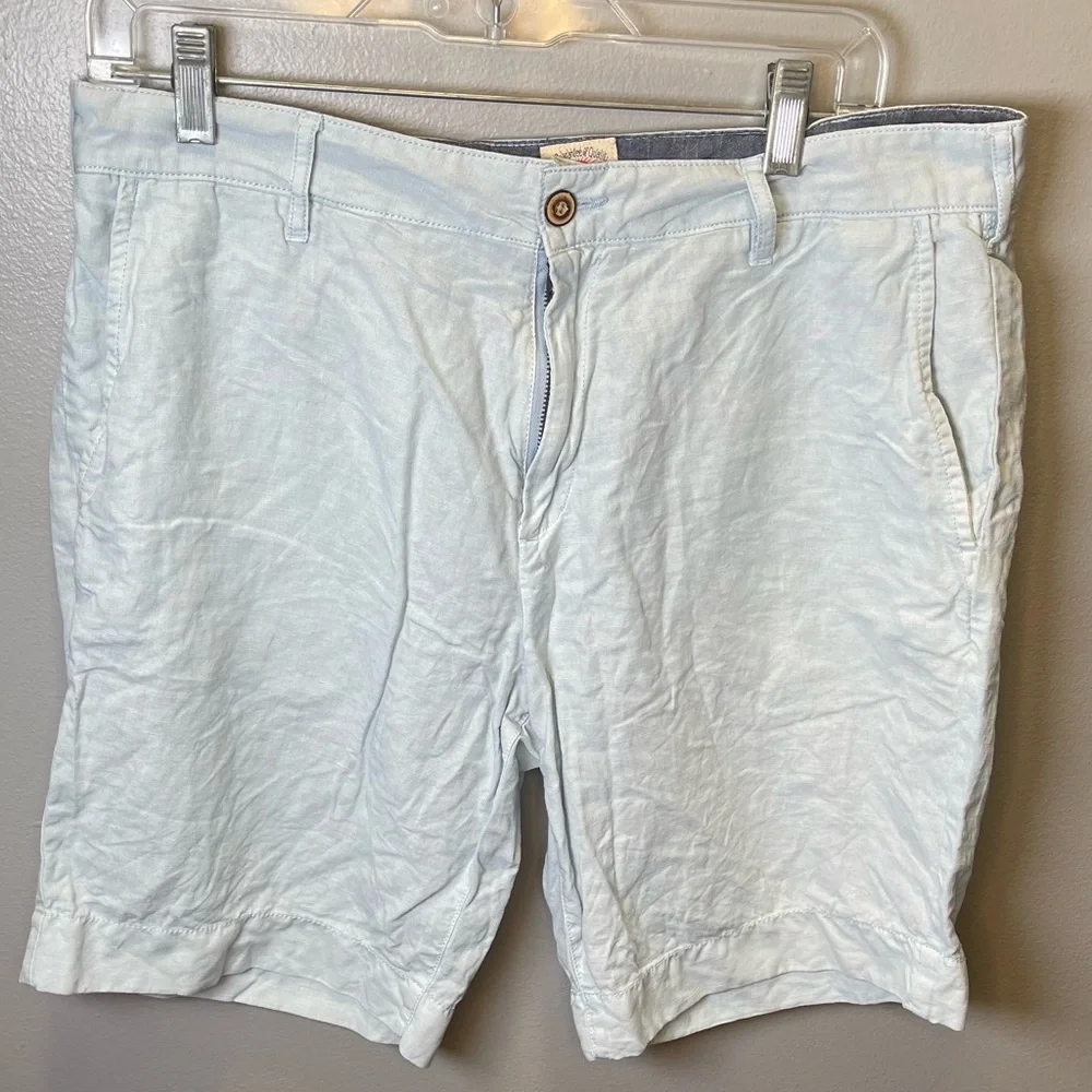 Faherty‎ Men's Malibu Linen & Cotton Chino Shorts Light Blue Size 34